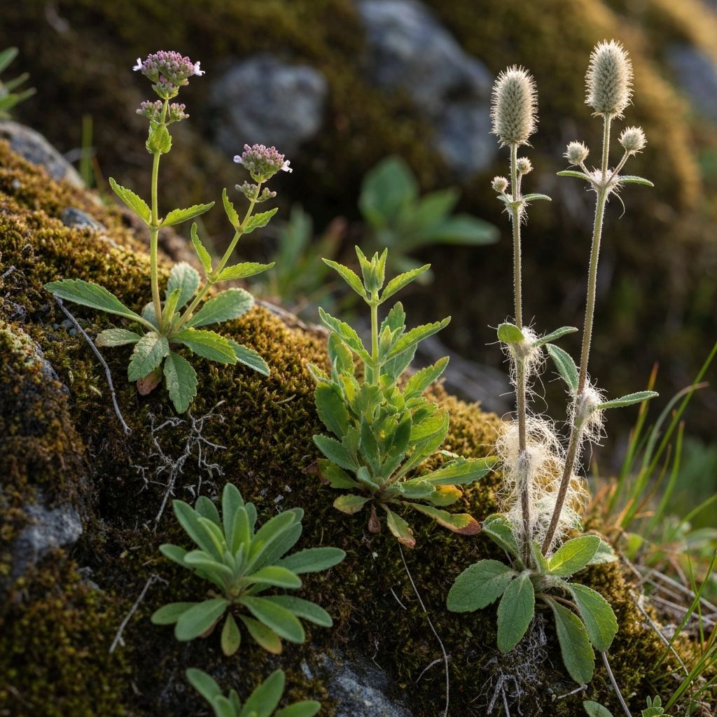 Alpine Kräuter und Heilpflanzen in natürlichem Bergterrain